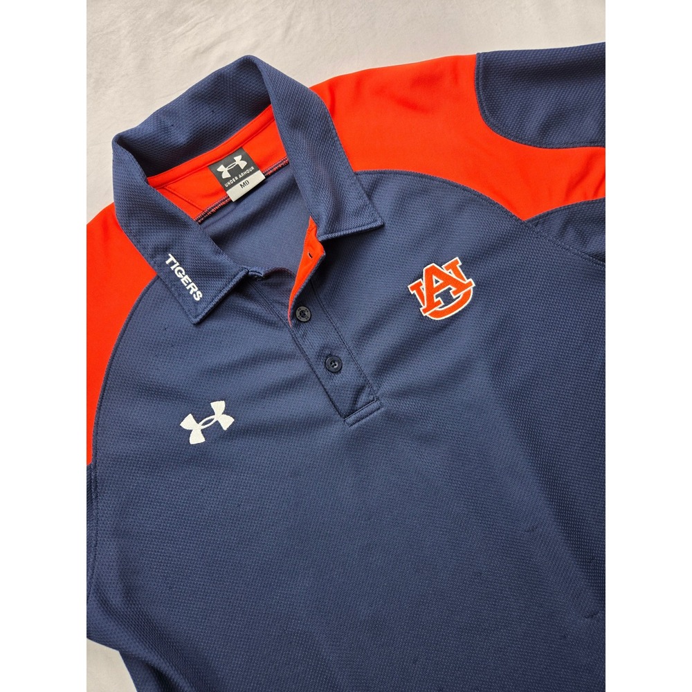Under Armour Auburn Tigers Polo Shirt Mens‎ Medium Navy Orange Logo Golf